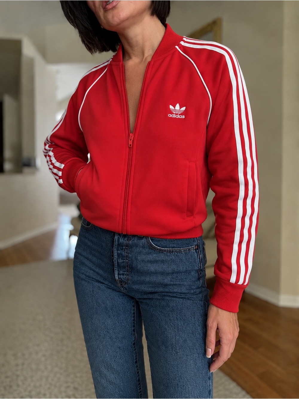 Adidas Adicolor Classics Primeblue SST Track Jacket Sz Small Red/White